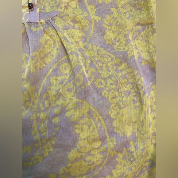 Banana Republic Tan and Yellow Floral Paisley Sheer V-Neck Blouse - Picture 5 of 8